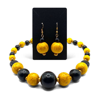 CW Artisinal Jewellery Yellow & Black Wooden Statement Set - Caribshopper