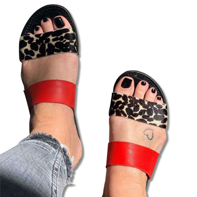 Jamaica Sandal Co Amy Red & Cow Sandals, (Size 5 -11) - Caribshopper