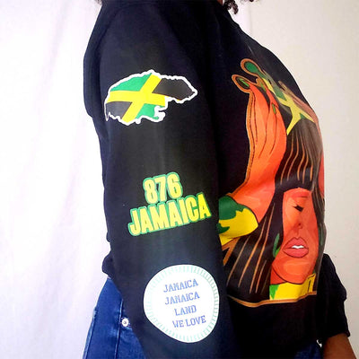 Jamaican Queen Patched Sleeved Crewneck Sweatshirt - Caribshopper