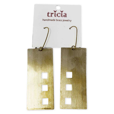 Tricia Handmade Rectangular with Squares Brass Earrings - Caribshopper