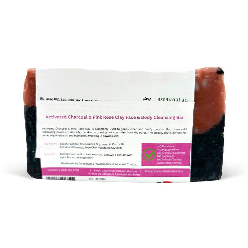 De Jeunesse Activated Charcoal and Rose Clay Cleansing Bar, 5oz - Caribshopper