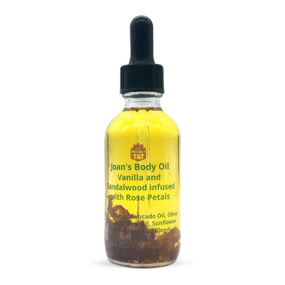 Joan's Handmade Vanilla and Sandalwood Infused with Rose Petal Body Oil, 2oz - Caribshopper