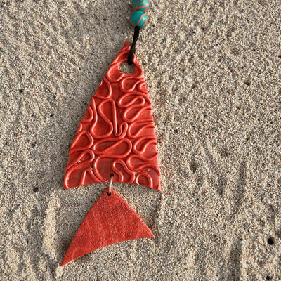 La Tige Fishy Fish Orange Necklace With Black Suede Cord - Caribshopper