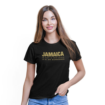 AWF&ON "Jamaica is not a real place" Black T-shirt with Gold Metallic - Caribshopper