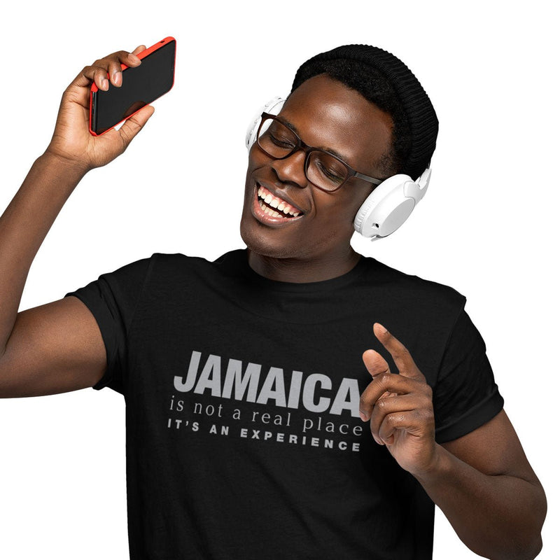 AWF&ON "Jamaica is not a real place" Black T-shirt with Silver Metallic - Caribshopper