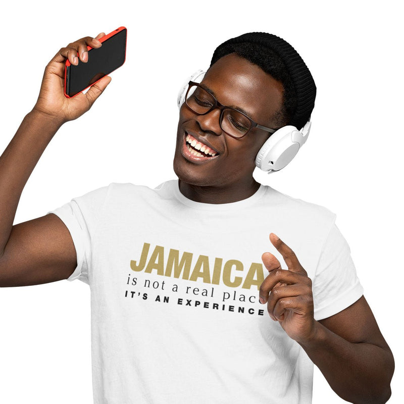 AWF&ON "Jamaica is not a real place" White T-shirt with Gold Metallic - Caribshopper