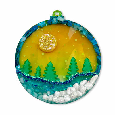 Bridazzled Boozy Oasis Hand Made 3D Resin Glow In The Dark Summer Sunset Lake Aurora Hanging Ornament - Caribshopper