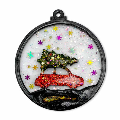 Bridazzled Boozy Oasis Handmade 3D Holographic Hanging Resin Ornament Car with Christmas Tree - Caribshopper