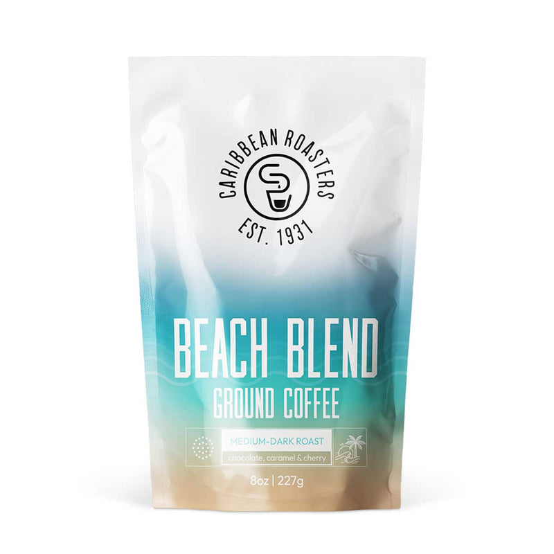 Caribbean Roasters Beach Blend Ground Coffee Medium-Dark Roast Pouch Ideal, 8oz - Caribshopper