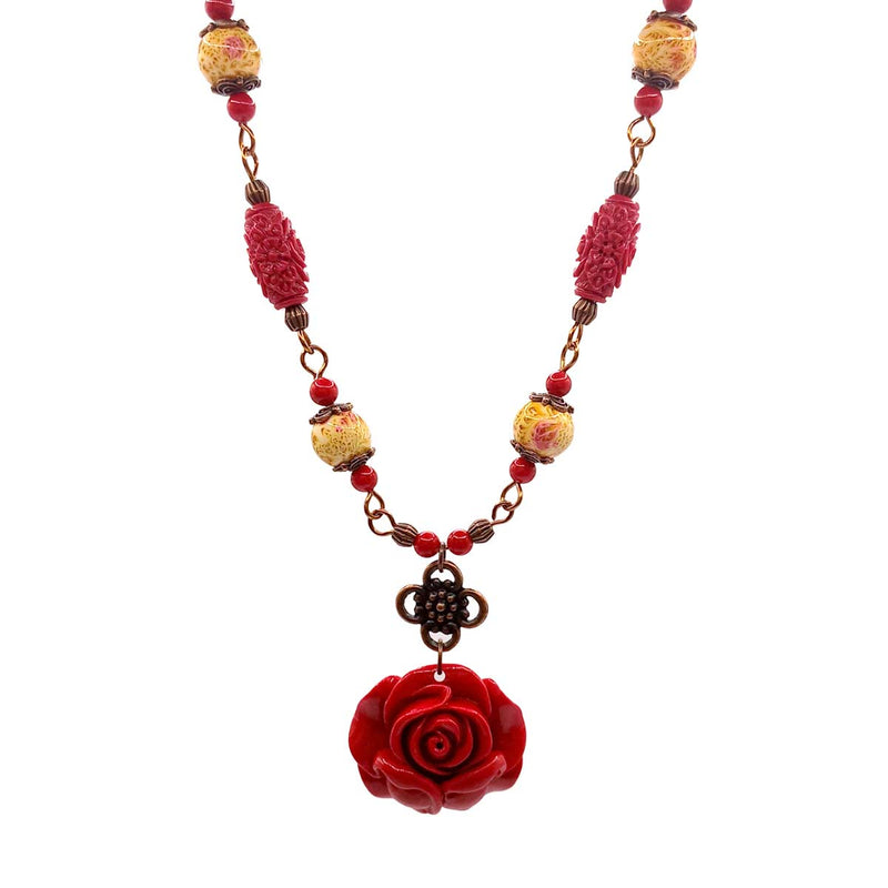 CW Artisinal Jewellery Carved Rose Manmade Coral Set - Caribshopper