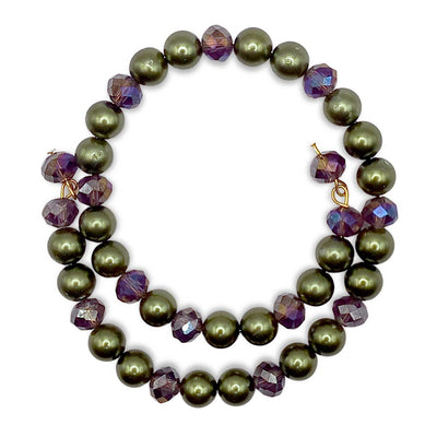 CW Artisinal Jewellery Green Glass Pearl & Crystal Bracelet - Caribshopper