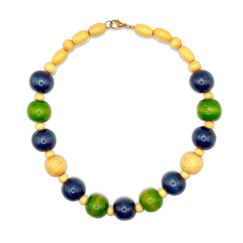 CW Artisinal Jewellery Green & Navy Blue Wooden Statement Set - Caribshopper