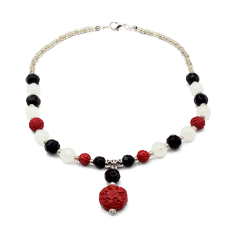 CW Artisinal Jewellery Red Cinnabar & White Jade Glass Set - Caribshopper