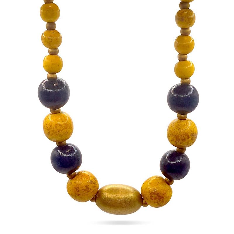 CW Artisinal Jewellery Yellow & Navy Blue Wooden Statement Set - Caribshopper