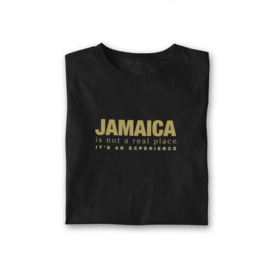 From JA XOXO "Jamaica is not a real place" Black T-shirt with Gold Metallic - Caribshopper