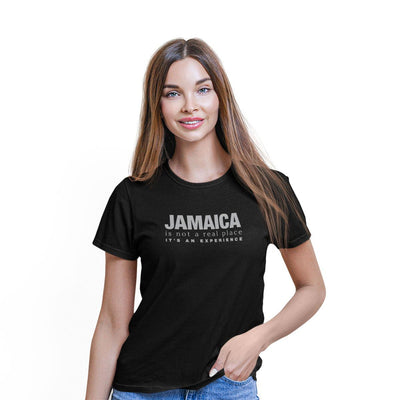 From JA XOXO "Jamaica is not a real place" Black T-shirt with Silver Metallic - Caribshopper