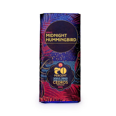 Gina’s Midnight Hummingbird Single Origin Dark Chocolate Cedros Bar, 40g (Single & 3 Pack) - Caribshopper