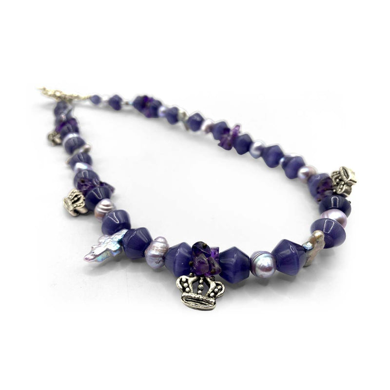 Humble Bunny Amethyst Gemstones Pearls and Crystal Necklace - Caribshopper
