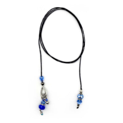 Humble Bunny Blue Cat Eye and Crystals with Chandilair Pendant Design Throws /Lariat Type Necklaces - Caribshopper