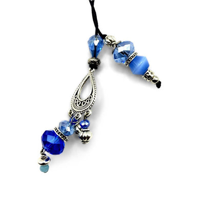 Humble Bunny Blue Cat Eye and Crystals with Chandilair Pendant Design Throws /Lariat Type Necklaces - Caribshopper
