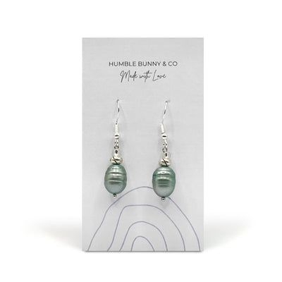 Humble Bunny Dangle Light Teal/Green Oval Pearl Large Earrings - Caribshopper