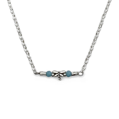 Humble Bunny Dragonfly pendant with Blue Crystals Silver Necklace - Caribshopper