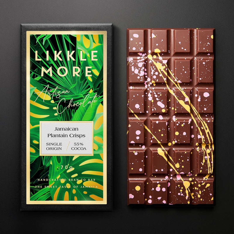 Likkle More Chocolate 55% Dark Milk Plantain Chips Bar, 2.5oz - Caribshopper