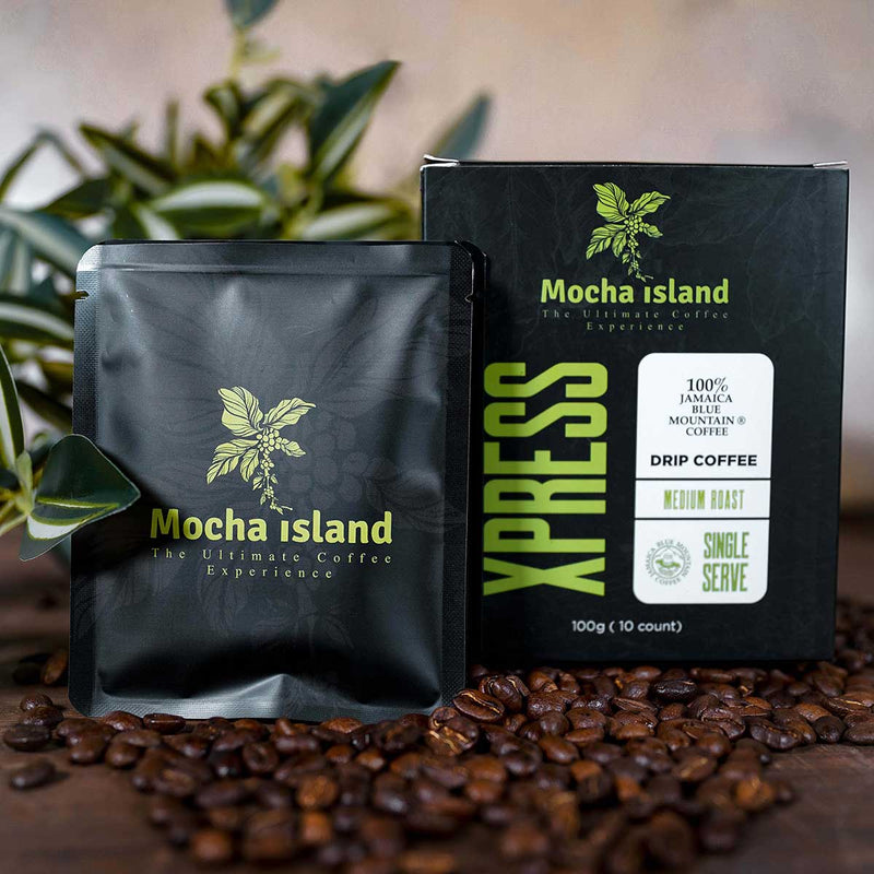 Mocha Island XPRESS 100% Jamaica Blue Mountain Drip Coffee- 10 count - Caribshopper