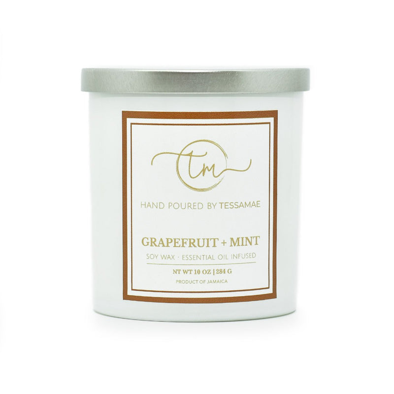 TessaMae Soy Candle- Grapefruit + Mint, 10oz - Caribshopper