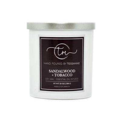 TessaMae Soy Candle- Sandalwood + Tobacco, 10oz - Caribshopper