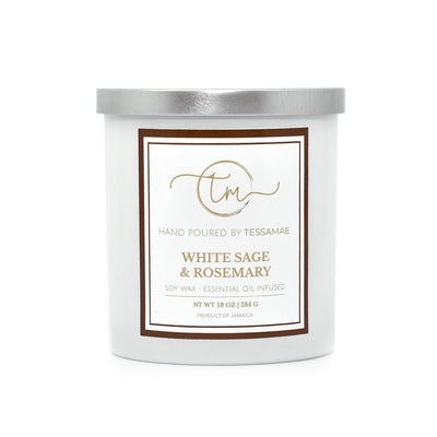 TessaMae Soy Candle-White Sage + Rosemary, 10oz - Caribshopper