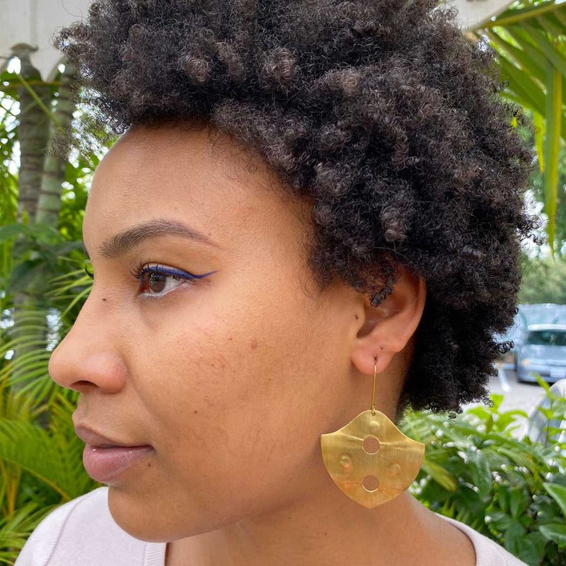 Tricia Handmade Shield with Holes Brass Earrings - Caribshopper