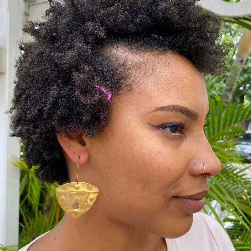 Tricia Handmade Shield with One Hole Brass Earrings - Caribshopper