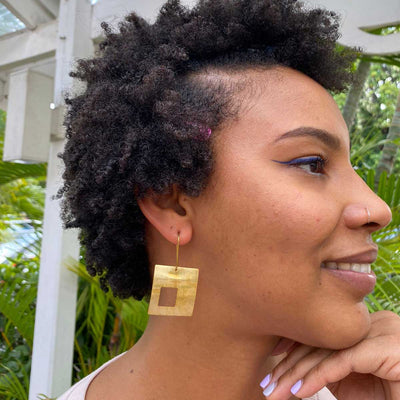 Tricia Handmade Squares with Squares Cutout Brass Earrings - Caribshopper